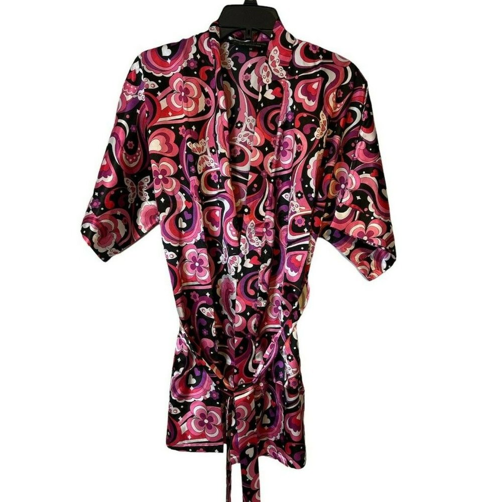 Alexander Del Rossa Robe Womens Medium Retro Paisley Short Sleeve Wrap Satin M